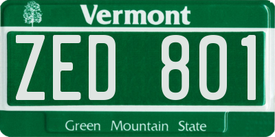 VT license plate ZED801