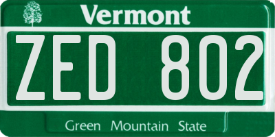 VT license plate ZED802