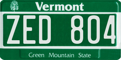 VT license plate ZED804
