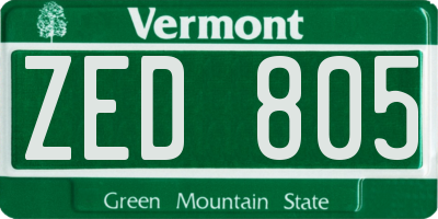 VT license plate ZED805