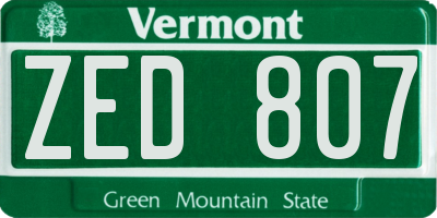 VT license plate ZED807