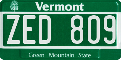 VT license plate ZED809
