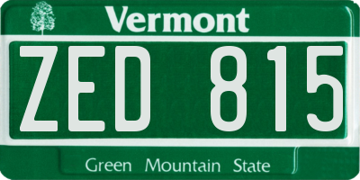 VT license plate ZED815