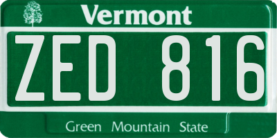 VT license plate ZED816
