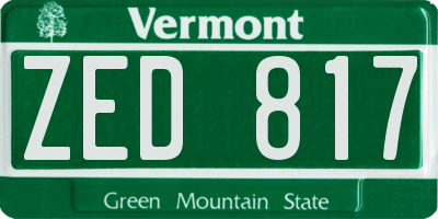 VT license plate ZED817