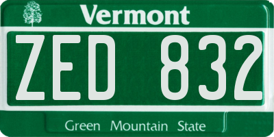 VT license plate ZED832