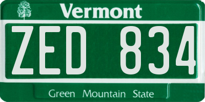 VT license plate ZED834