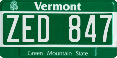 VT license plate ZED847