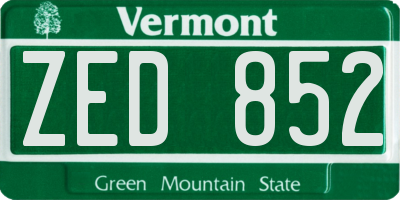VT license plate ZED852