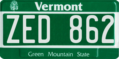 VT license plate ZED862