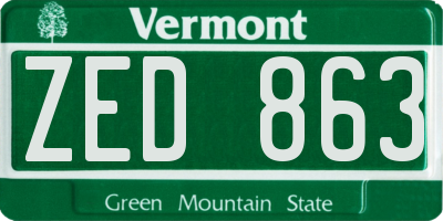 VT license plate ZED863