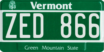 VT license plate ZED866