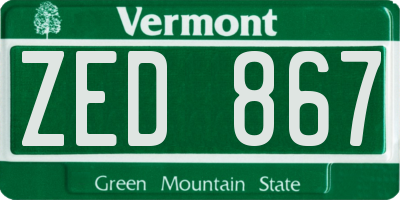 VT license plate ZED867