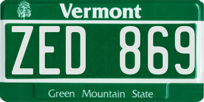VT license plate ZED869