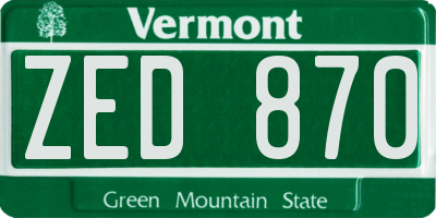 VT license plate ZED870