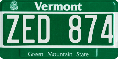 VT license plate ZED874