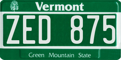 VT license plate ZED875