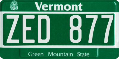 VT license plate ZED877