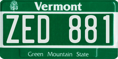 VT license plate ZED881