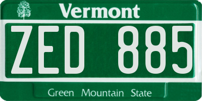VT license plate ZED885