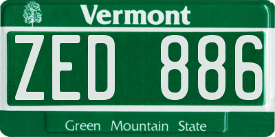 VT license plate ZED886