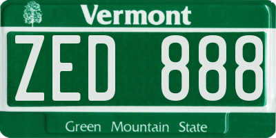 VT license plate ZED888