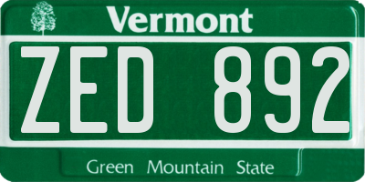 VT license plate ZED892