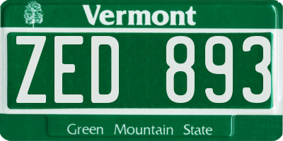 VT license plate ZED893