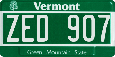 VT license plate ZED907