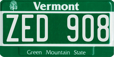 VT license plate ZED908