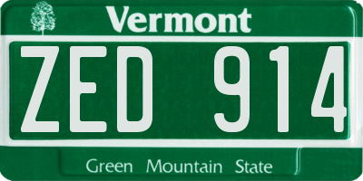 VT license plate ZED914