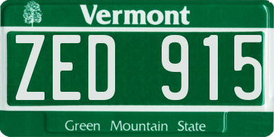 VT license plate ZED915