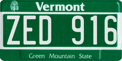 VT license plate ZED916