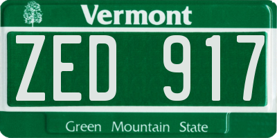VT license plate ZED917