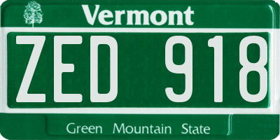 VT license plate ZED918