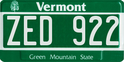 VT license plate ZED922