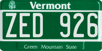 VT license plate ZED926