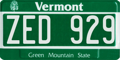 VT license plate ZED929