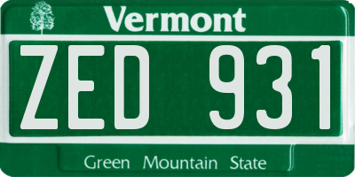 VT license plate ZED931