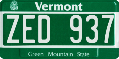 VT license plate ZED937