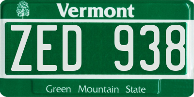 VT license plate ZED938