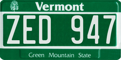 VT license plate ZED947