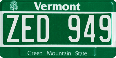 VT license plate ZED949