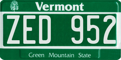 VT license plate ZED952