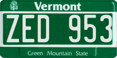 VT license plate ZED953