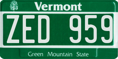 VT license plate ZED959