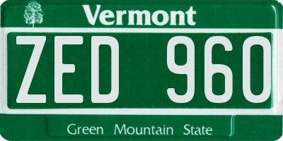 VT license plate ZED960