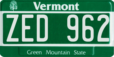 VT license plate ZED962