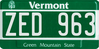VT license plate ZED963