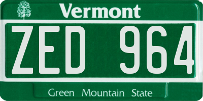 VT license plate ZED964